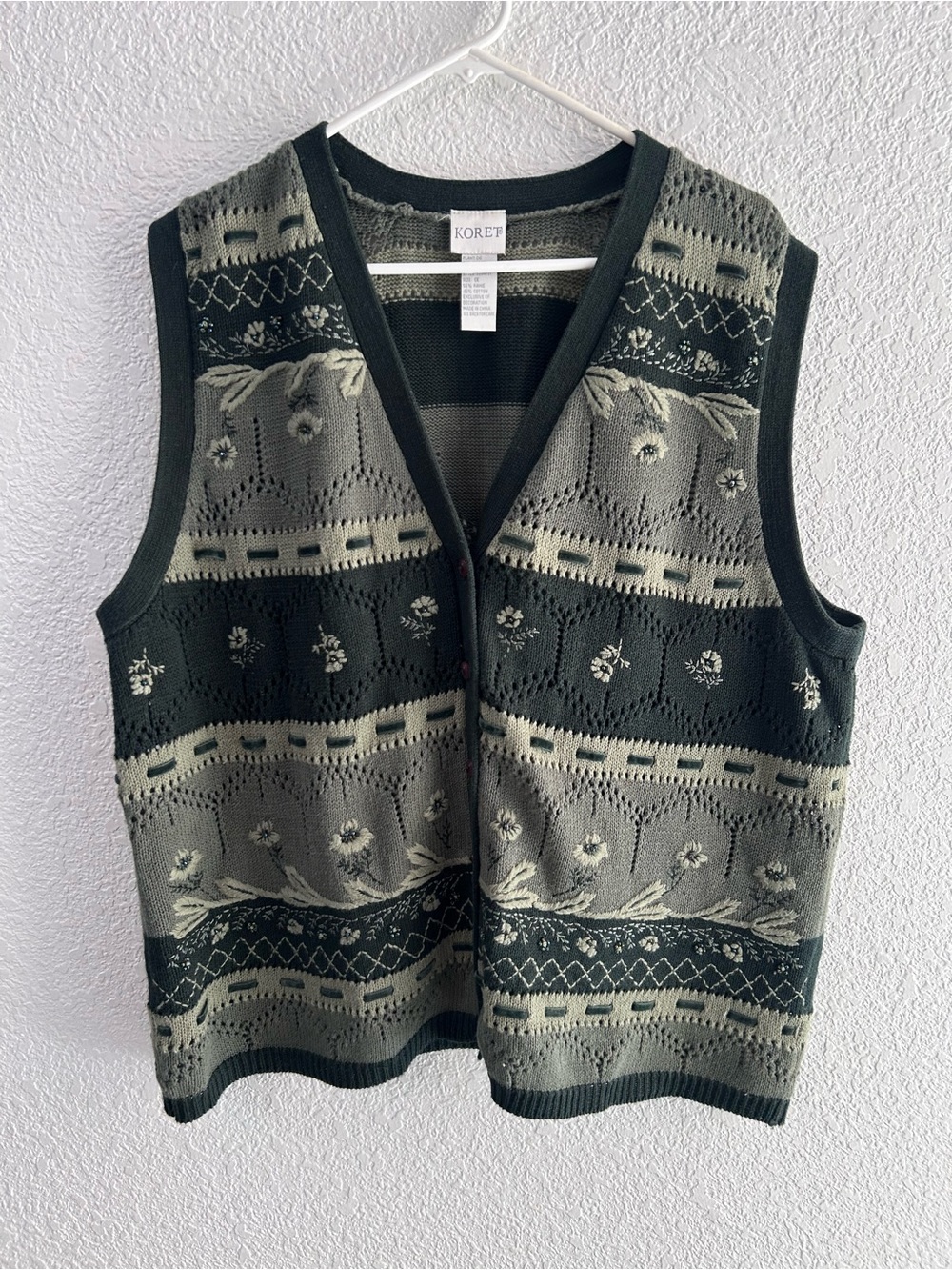 Vintage Koret Ramie Cotton Embroidered Sweater Vest Cottagecore Grandpa Chic 1X
